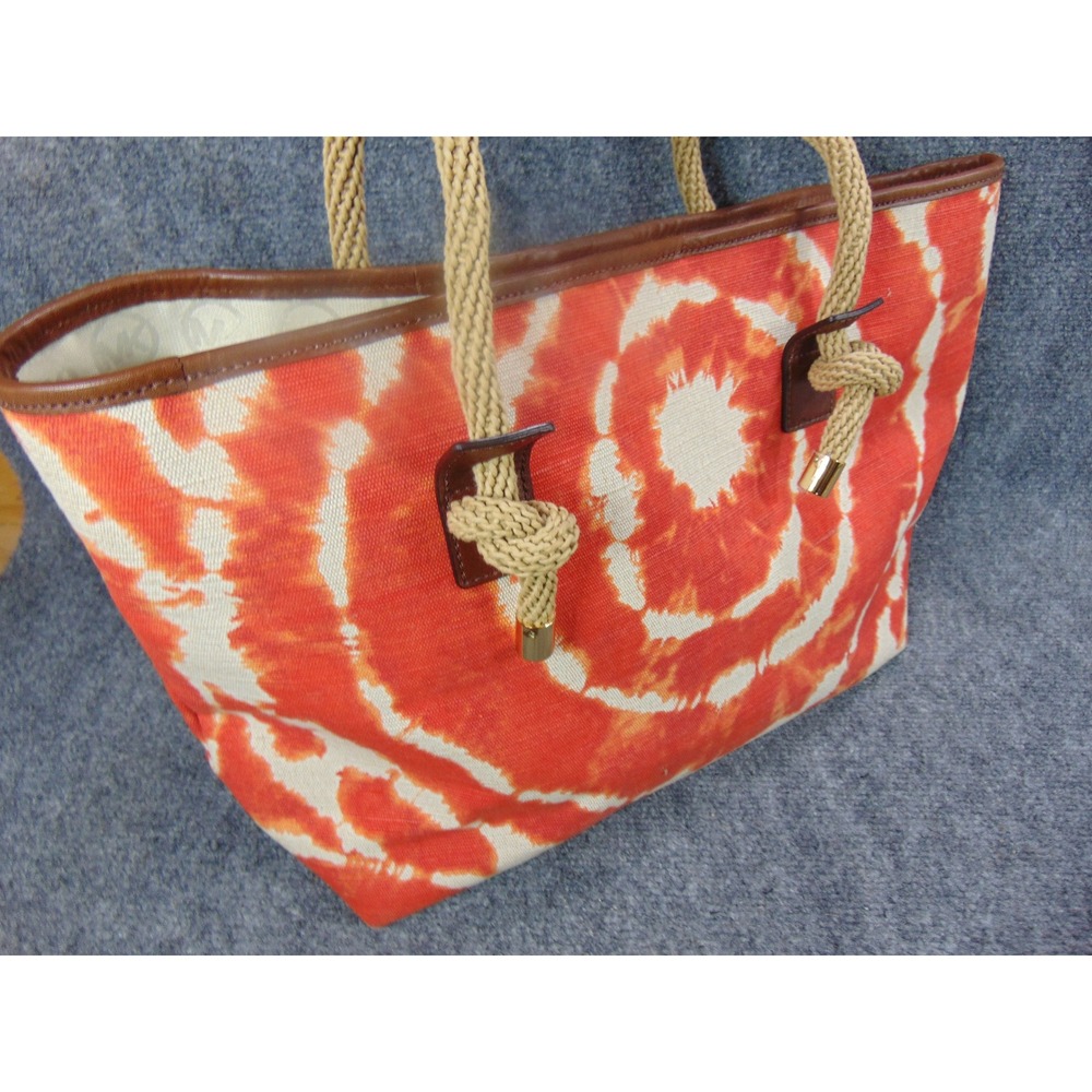 Michael Kors Marina Large Tote Orange White Tie Dye Canvas Rope Handle Bag